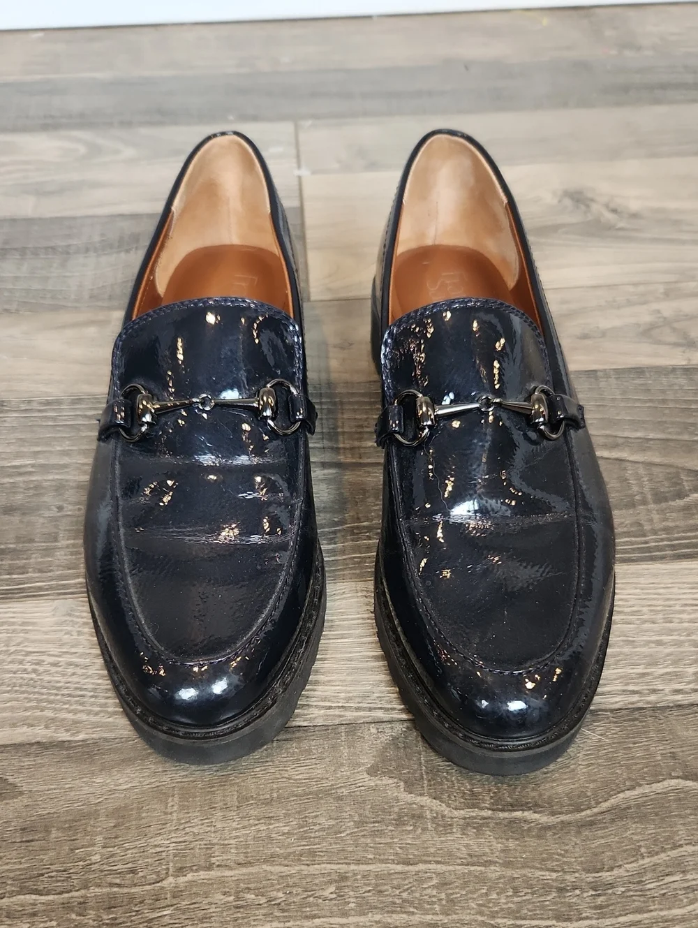 Franco Sarto Cason Navy Patent Leather Bit Loafers Size 10